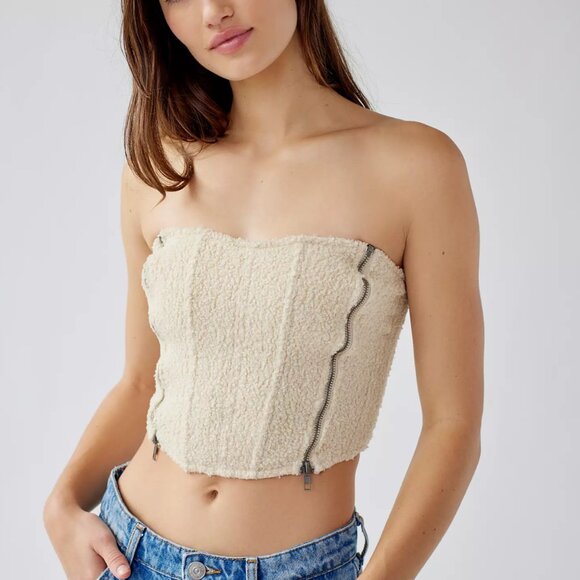 Out From Under Sherpa Double Zip Corset Small Lace Up Back - Picture 1 of 11